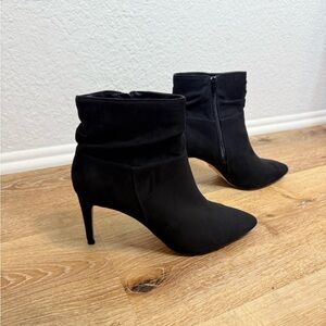 Black Ankle Boots with Pointed Toe and High Heel, Size 11